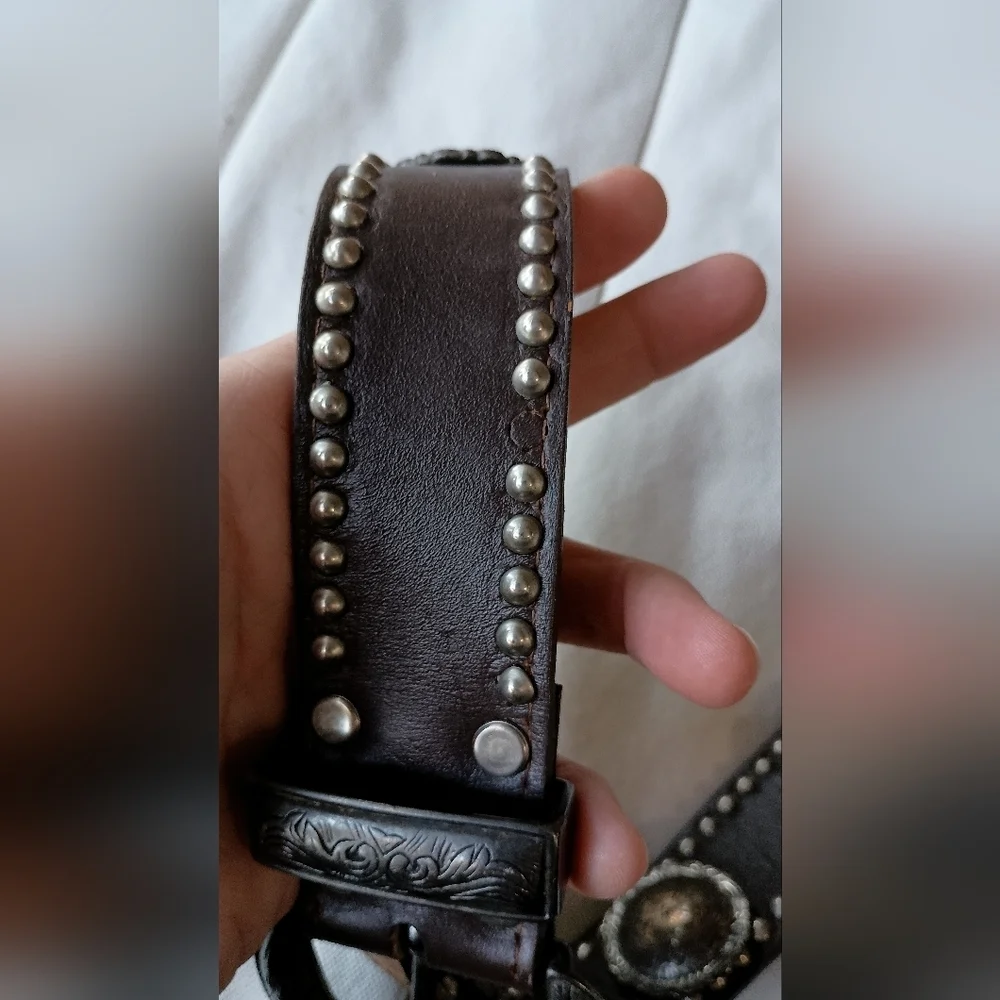 Vintage Western Studded Black Leather Belt